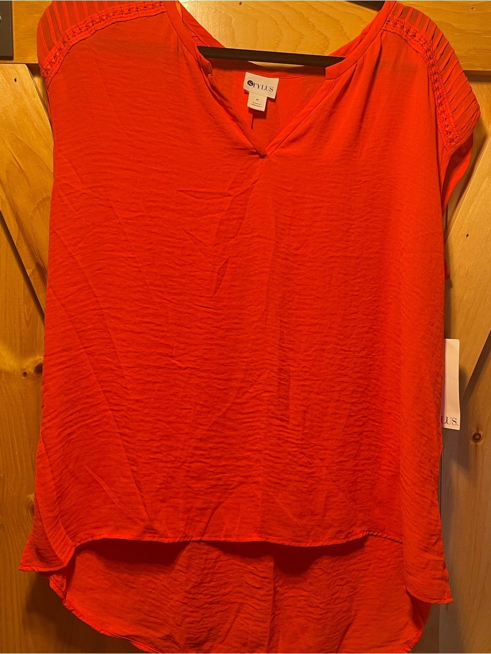 STYLUS Bright Orange V-Neck Cap Sleeve Blouse
